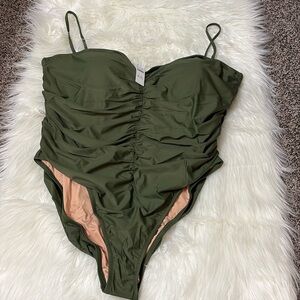 J. Crew Olive Green Ruched One Piece Swimsuit